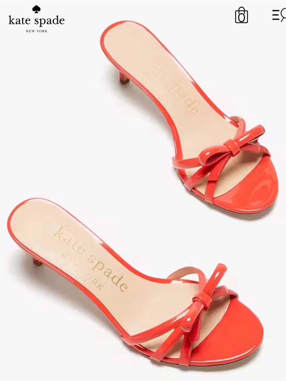 Kate Spade Swing Red Patent Leather Low Kitten Heel with Bow